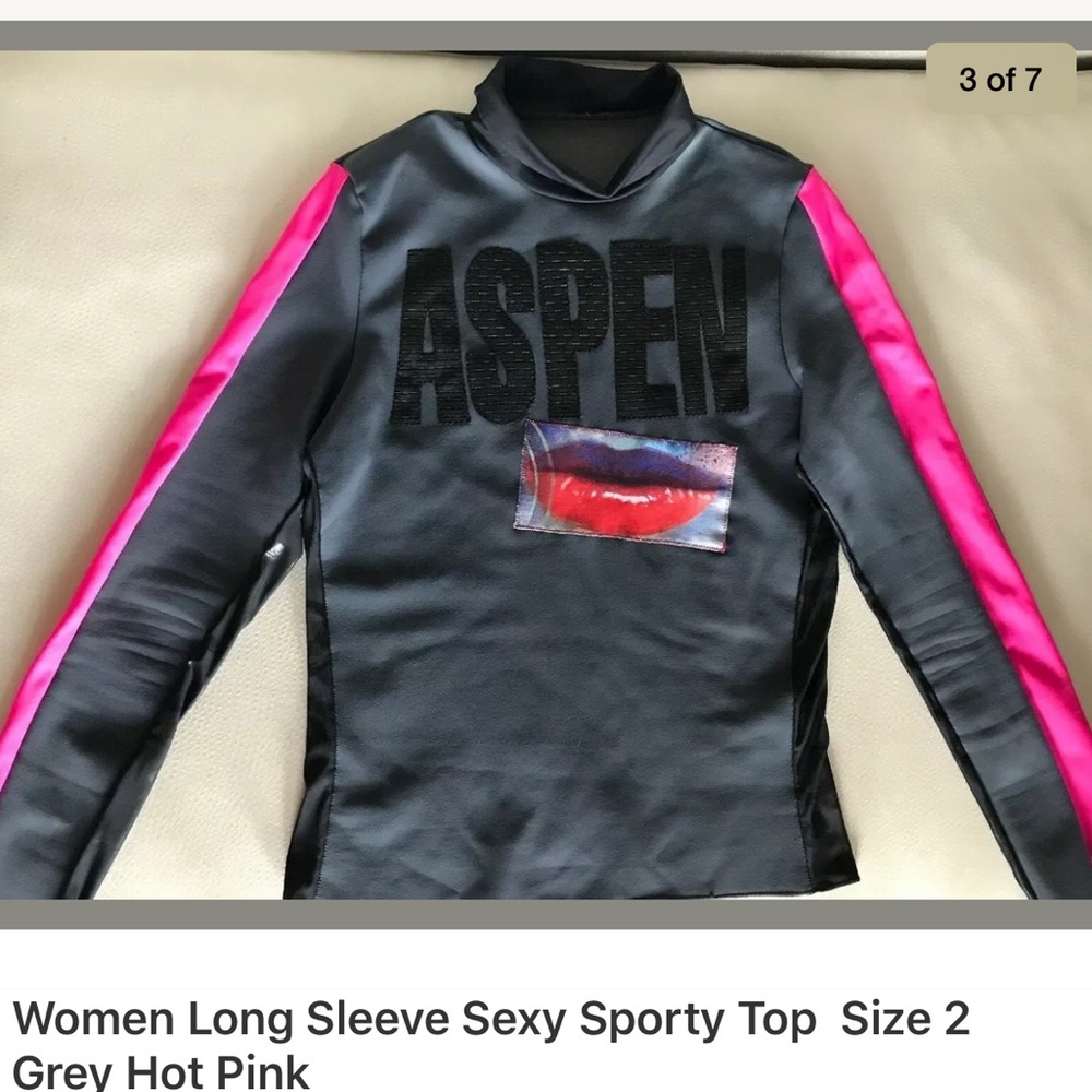 Long Sleeve Sporty Top Size 2 Grey Hot Pink KISS
